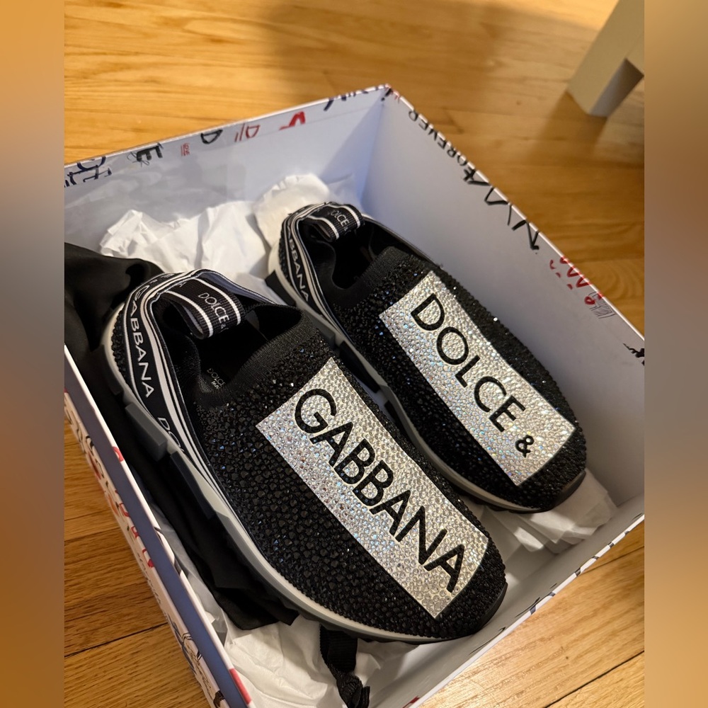 Dolce & Gabbana Black and Silver Crystal Sneakers